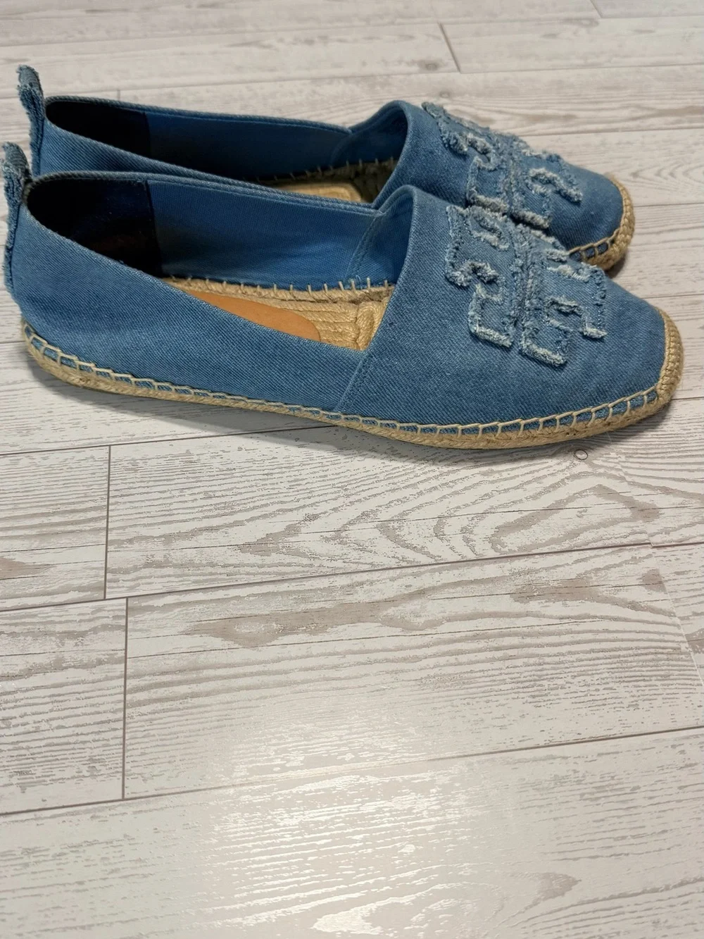 Tory Burch Denim Blue Logo Espadrille Flats